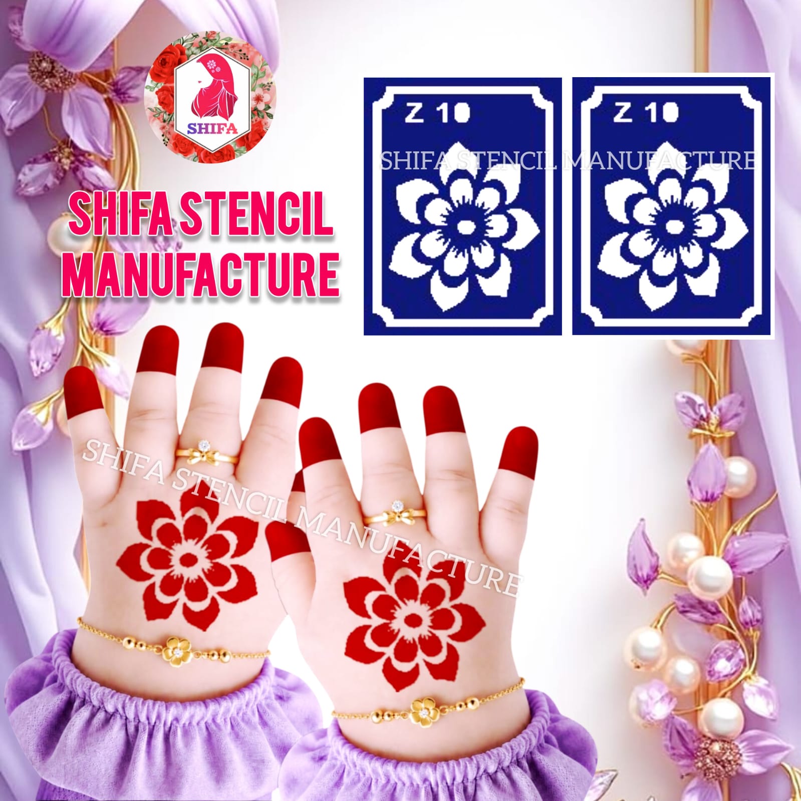 Z 10 Blooming Lotus Mandala Sticker  overview Henna Stencil - Shifa Stencil